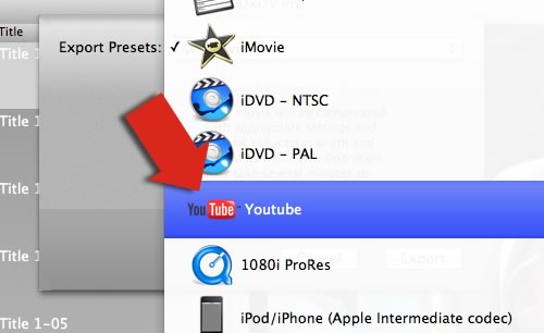 Select the youtube export preset